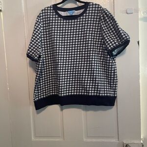 Draper James - Navy & White Gingham Short-Sleeve Sweater